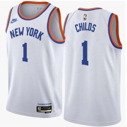 White Classic Chris Childs Twill Basketball Jersey -Knicks #1 Childs Twill Jerseys, FREE SHIPPING