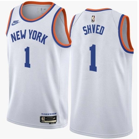 White Classic Alexey Shved Twill Basketball Jersey -Knicks #1 Shved Twill Jerseys, FREE SHIPPING