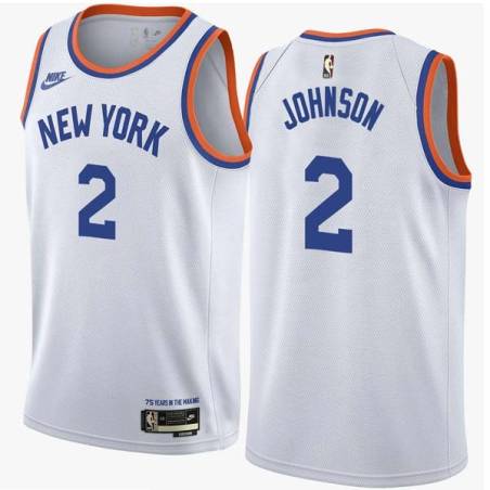 White Classic Larry Johnson Twill Basketball Jersey -Knicks #2 Johnson Twill Jerseys, FREE SHIPPING