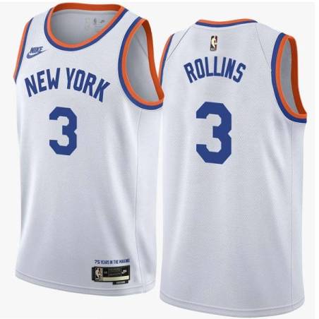 White Classic Phil Rollins Twill Basketball Jersey -Knicks #3 Rollins Twill Jerseys, FREE SHIPPING