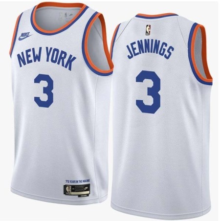 White Classic Brandon Jennings Twill Basketball Jersey -Knicks #3 Jennings Twill Jerseys, FREE SHIPPING