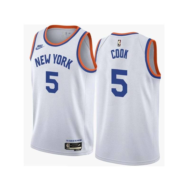 White Classic Bert Cook Twill Basketball Jersey -Knicks #5 Cook Twill Jerseys, FREE SHIPPING