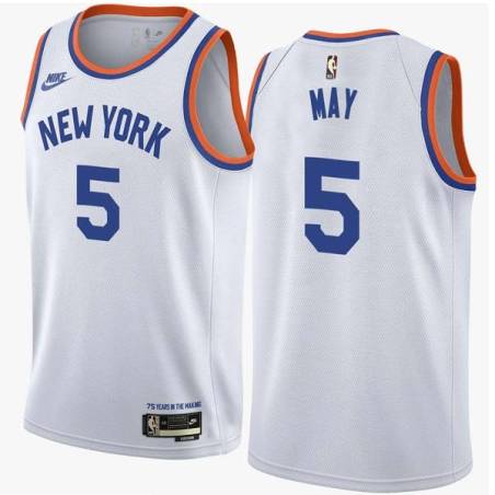 White Classic Don May Twill Basketball Jersey -Knicks #5 May Twill Jerseys, FREE SHIPPING