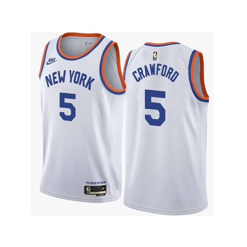 White Classic Joe Crawford Twill Basketball Jersey -Knicks #5 Crawford Twill Jerseys, FREE SHIPPING