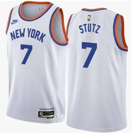 White Classic Stan Stutz Twill Basketball Jersey -Knicks #7 Stutz Twill Jerseys, FREE SHIPPING