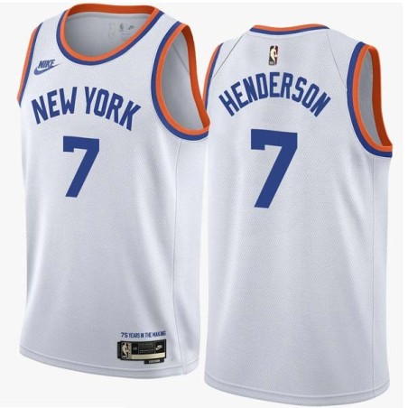 White Classic Gerald Henderson Twill Basketball Jersey -Knicks #7 Henderson Twill Jerseys, FREE SHIPPING