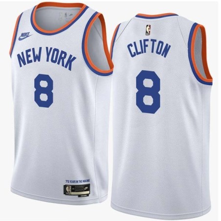 White Classic Nat Clifton Twill Basketball Jersey -Knicks #8 Clifton Twill Jerseys, FREE SHIPPING