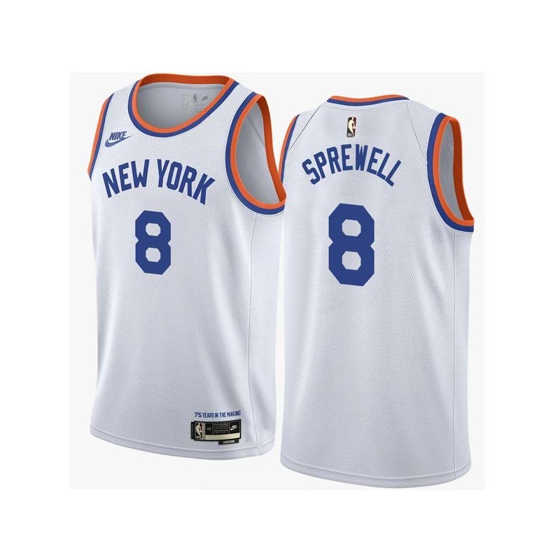 White Classic Latrell Sprewell Twill Basketball Jersey -Knicks #8 Sprewell Twill Jerseys, FREE SHIPPING