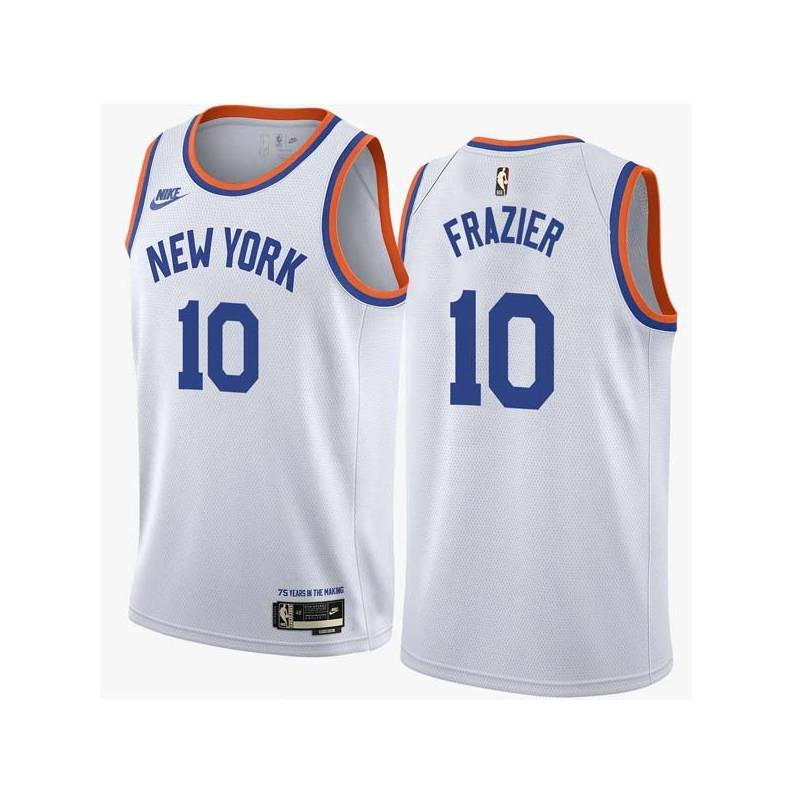 White Classic Walt Frazier Twill Basketball Jersey -Knicks #10 Frazier Twill Jerseys, FREE SHIPPING