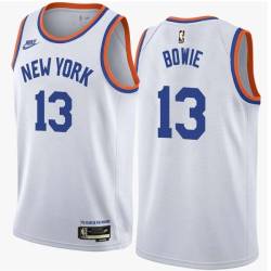 White Classic Anthony Bowie Twill Basketball Jersey -Knicks #13 Bowie Twill Jerseys, FREE SHIPPING