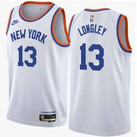 White Classic Luc Longley Twill Basketball Jersey -Knicks #13 Longley Twill Jerseys, FREE SHIPPING