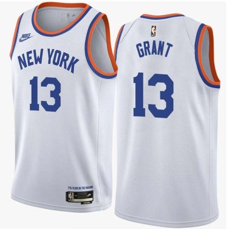 White Classic Jerian Grant Twill Basketball Jersey -Knicks #13 Grant Twill Jerseys, FREE SHIPPING