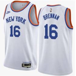 White Classic Pete Brennan Twill Basketball Jersey -Knicks #16 Brennan Twill Jerseys, FREE SHIPPING