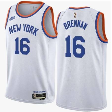 White Classic Pete Brennan Twill Basketball Jersey -Knicks #16 Brennan Twill Jerseys, FREE SHIPPING