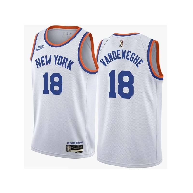 White Classic Ernie Vandeweghe Twill Basketball Jersey -Knicks #18 Vandeweghe Twill Jerseys, FREE SHIPPING