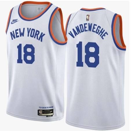 White Classic Ernie Vandeweghe Twill Basketball Jersey -Knicks #18 Vandeweghe Twill Jerseys, FREE SHIPPING