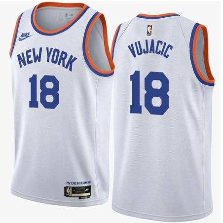 White Classic Sasha Vujacic Twill Basketball Jersey -Knicks #18 Vujacic Twill Jerseys, FREE SHIPPING