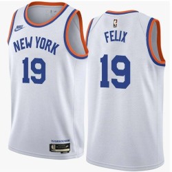 White Classic Ray Felix Twill Basketball Jersey -Knicks #19 Felix Twill Jerseys, FREE SHIPPING