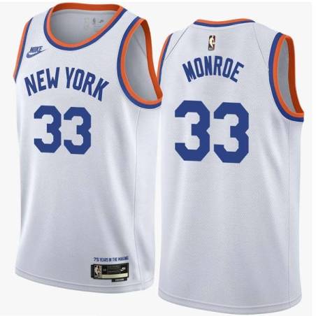 White Classic Earl Monroe Twill Basketball Jersey -Knicks #33 Monroe Twill Jerseys, FREE SHIPPING