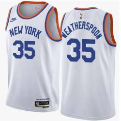 White Classic Clarence Weatherspoon Twill Basketball Jersey -Knicks #35 Weatherspoon Twill Jerseys, FREE SHIPPING