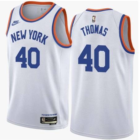 White Classic Kurt Thomas Twill Basketball Jersey -Knicks #40 Thomas Twill Jerseys, FREE SHIPPING