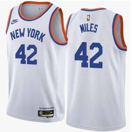 White Classic Eddie Miles Twill Basketball Jersey -Knicks #42 Miles Twill Jerseys, FREE SHIPPING