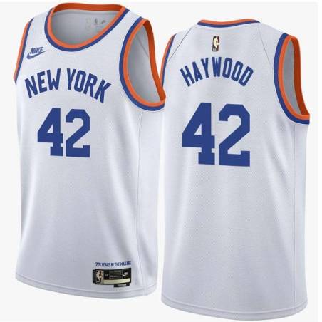 White Classic Spencer Haywood Twill Basketball Jersey -Knicks #42 Haywood Twill Jerseys, FREE SHIPPING