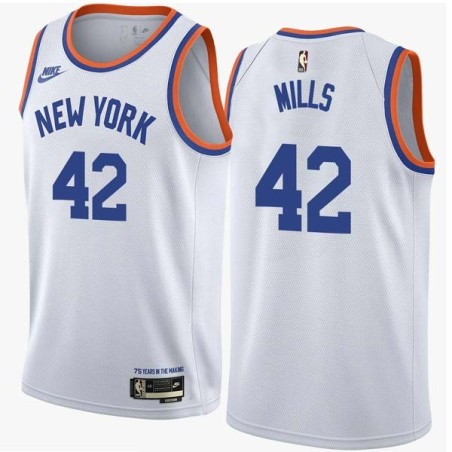 White Classic Chris Mills Twill Basketball Jersey -Knicks #42 Mills Twill Jerseys, FREE SHIPPING