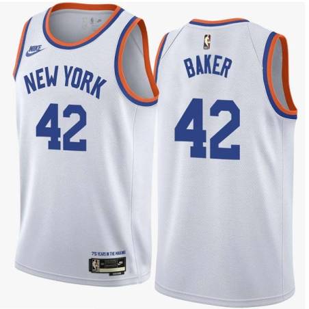 White Classic Vin Baker Twill Basketball Jersey -Knicks #42 Baker Twill Jerseys, FREE SHIPPING