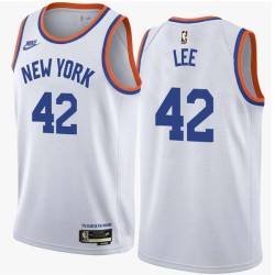 White Classic David Lee Twill Basketball Jersey -Knicks #42 Lee Twill Jerseys, FREE SHIPPING