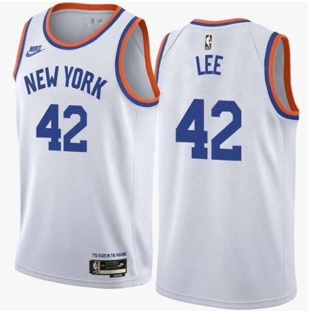 White Classic David Lee Twill Basketball Jersey -Knicks #42 Lee Twill Jerseys, FREE SHIPPING