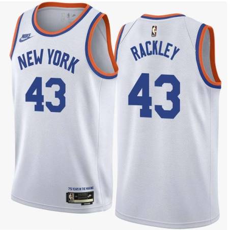 White Classic Luther Rackley Twill Basketball Jersey -Knicks #43 Rackley Twill Jerseys, FREE SHIPPING