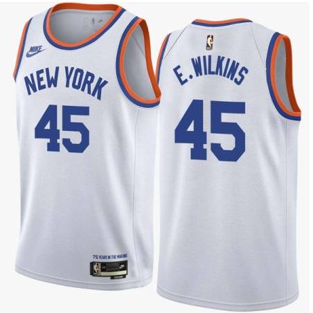 White Classic Eddie Lee Wilkins Twill Basketball Jersey -Knicks #45 Wilkins Twill Jerseys, FREE SHIPPING