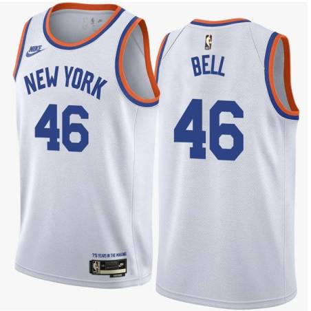 White Classic Dennis Bell Twill Basketball Jersey -Knicks #46 Bell Twill Jerseys, FREE SHIPPING