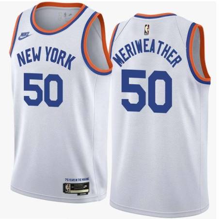 White Classic Joe Meriweather Twill Basketball Jersey -Knicks #50 Meriweather Twill Jerseys, FREE SHIPPING