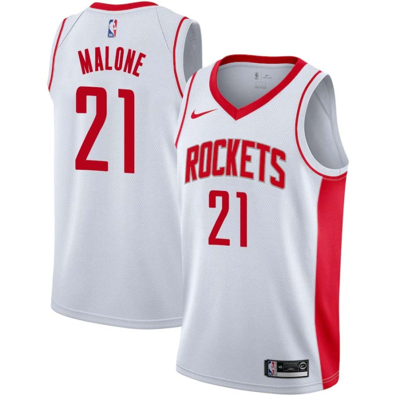 White Moses Malone Twill Basketball Jersey -Rockets #21 Malone Twill Jerseys, FREE SHIPPING