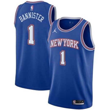 Blue2 Ken Bannister Twill Basketball Jersey -Knicks #1 Bannister Twill Jerseys, FREE SHIPPING