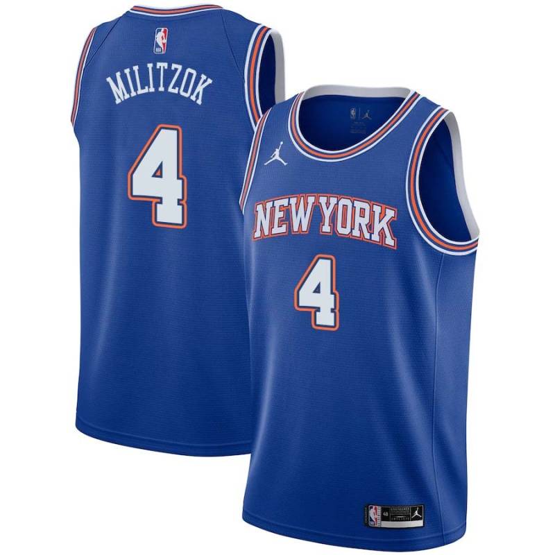 Blue2 Nat Militzok Twill Basketball Jersey -Knicks #4 Militzok Twill Jerseys, FREE SHIPPING