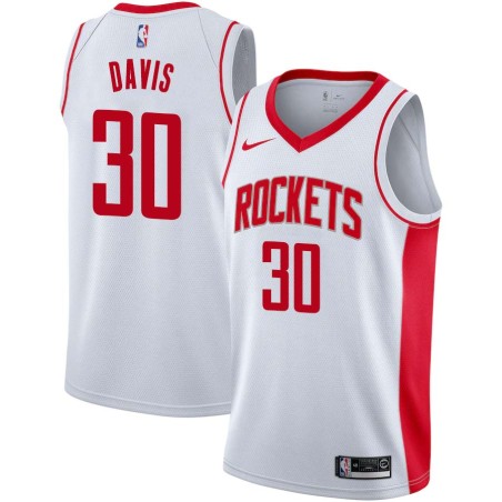 White Jim Davis Twill Basketball Jersey -Rockets #30 Davis Twill Jerseys, FREE SHIPPING