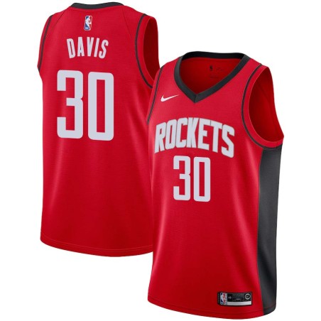 Red Jim Davis Twill Basketball Jersey -Rockets #30 Davis Twill Jerseys, FREE SHIPPING