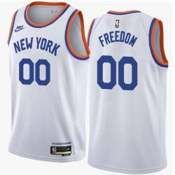White Classic Enes Freedom Knicks #00 Twill Basketball Jersey FREE SHIPPING