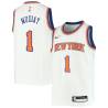 White Emmanuel Mudiay Knicks #1 Twill Basketball Jersey FREE SHIPPING