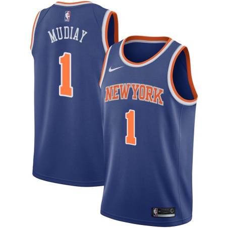 Blue Emmanuel Mudiay Knicks #1 Twill Basketball Jersey FREE SHIPPING