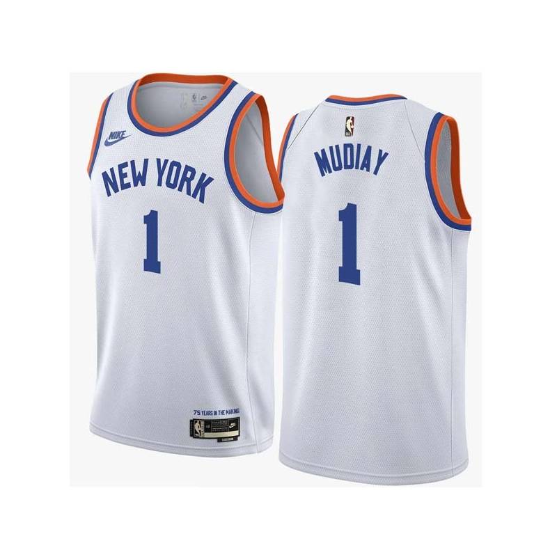 White Classic Emmanuel Mudiay Knicks #1 Twill Basketball Jersey FREE SHIPPING