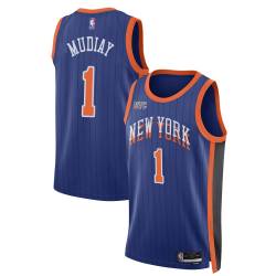 23-24City Emmanuel Mudiay Knicks #1 Twill Basketball Jersey FREE SHIPPING