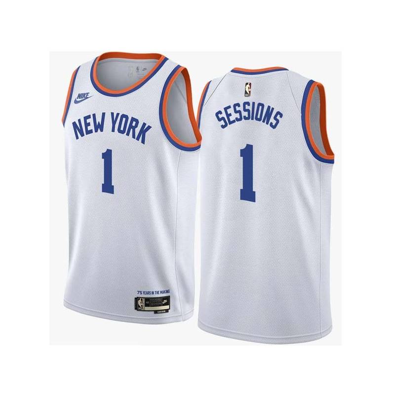 White Classic Ramon Sessions Knicks #1 Twill Basketball Jersey FREE SHIPPING