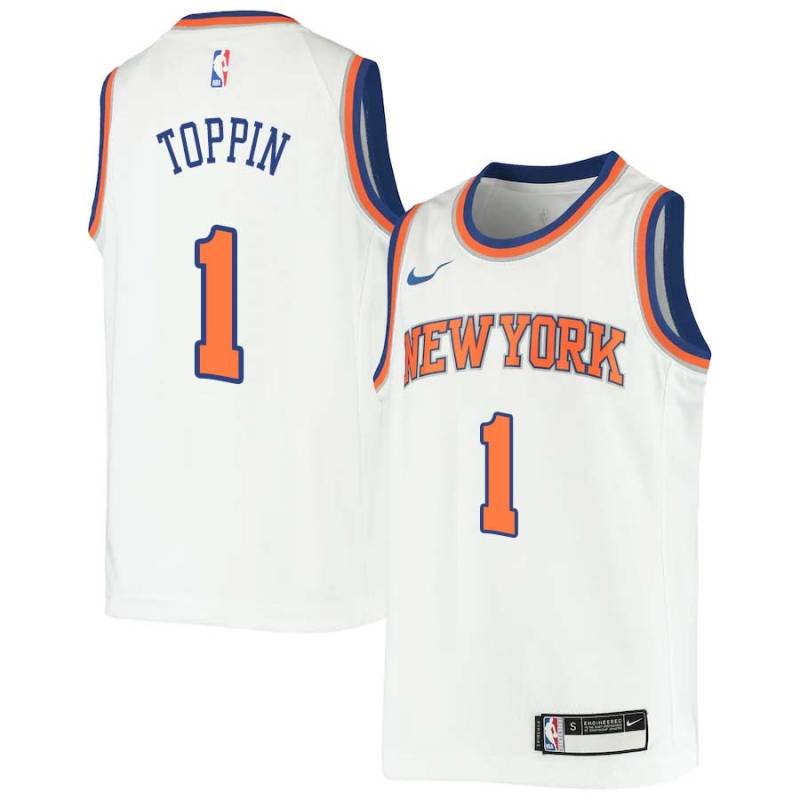 White Obi Toppin Knicks #1 Twill Basketball Jersey FREE SHIPPING