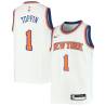 White Obi Toppin Knicks #1 Twill Basketball Jersey FREE SHIPPING