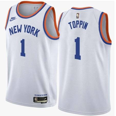 White Classic Obi Toppin Knicks #1 Twill Basketball Jersey FREE SHIPPING