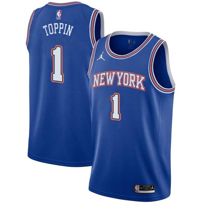 Blue2 Obi Toppin Knicks #1 Twill Basketball Jersey FREE SHIPPING